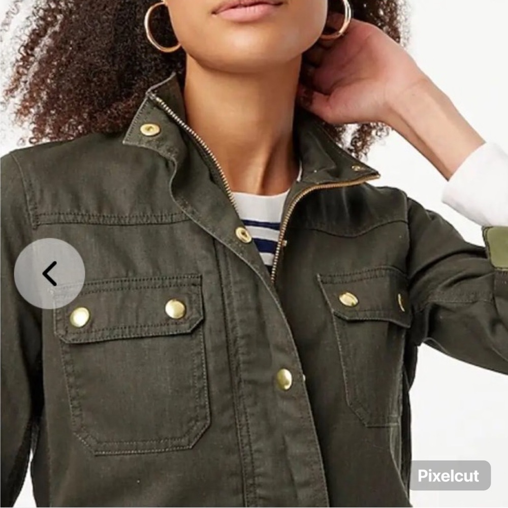 J. Crew Green Twill Field Jacket with Gold buttons - Picture 2 of 15